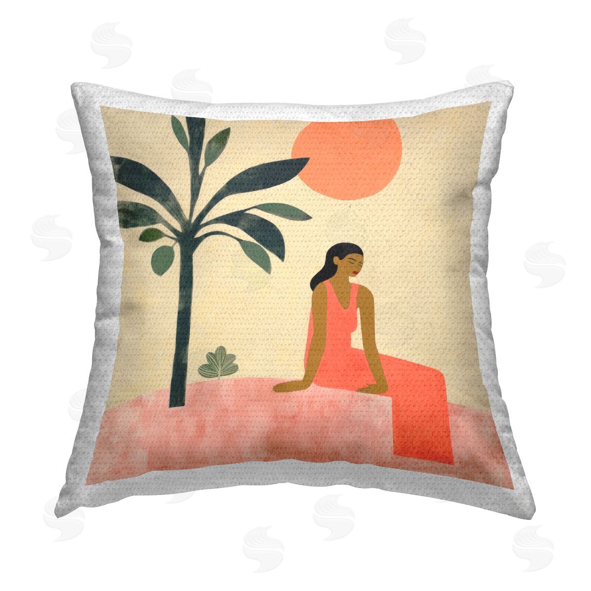 Lazar Studio Tropical Scene & Woman Outdoor Quick-Dry Polyester Printed Throw Pillow