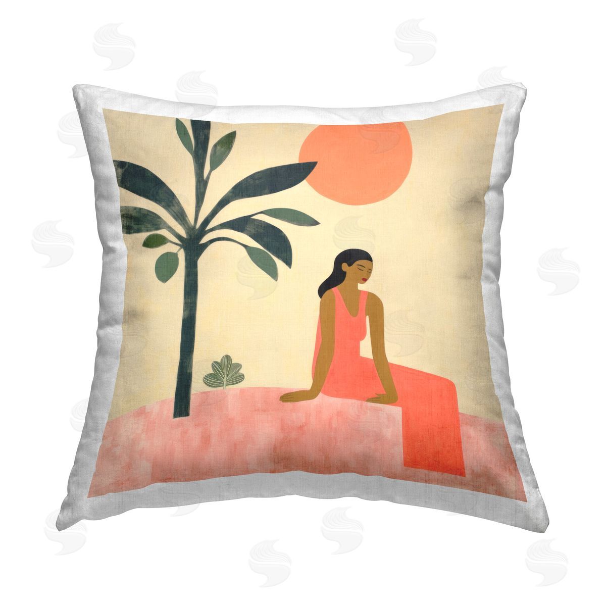 Lazar Studio Tropical Scene & Woman Printed Plush Polyester Throw Pillow