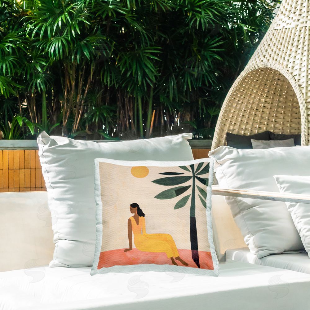 Lazar Studio Tropical Boho Woman Outdoor Quick-Dry Polyester Printed Throw Pillow in Back Yard