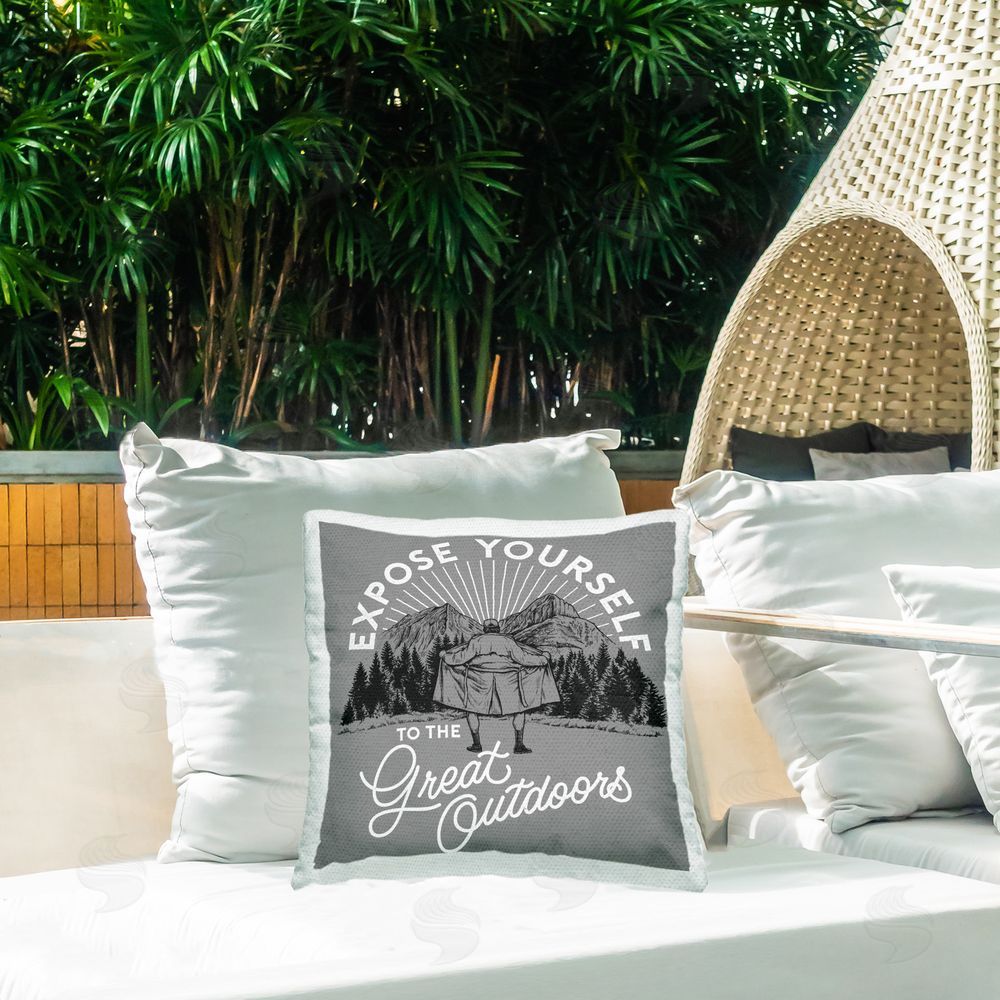Jedco Brands Inc. Expose Yourself Funny Outdoor Quick-Dry Polyester Printed Throw Pillow in Back Yard