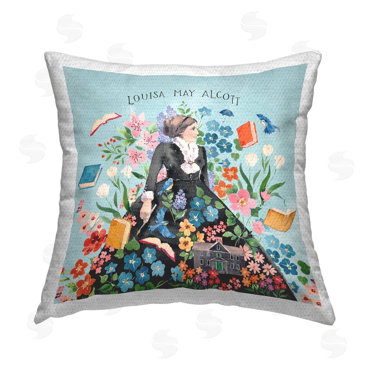 Heather Lee Chan Louisa May Alcott Portrait Outdoor Quick-Dry Polyester Printed Throw Pillow
