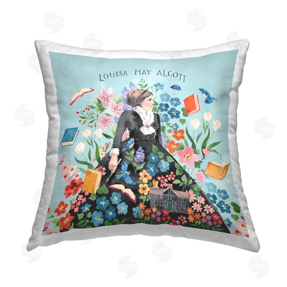 Heather Lee Chan Louisa May Alcott Portrait Printed Plush Polyester Throw Pillow