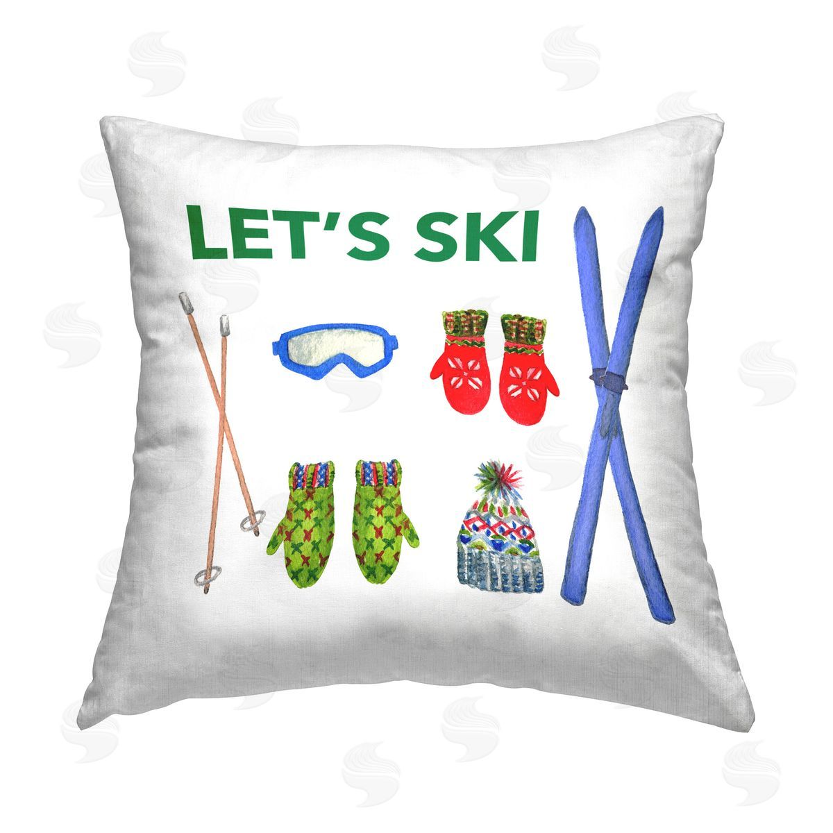 Melissa Hyatt Let's Ski on White Printed Plush Polyester Throw Pillow