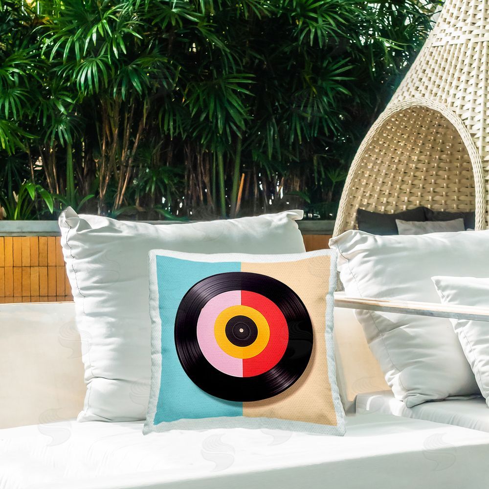 Irena Orlov Vinyl Music Vibes Outdoor Quick-Dry Polyester Printed Throw Pillow in Back Yard