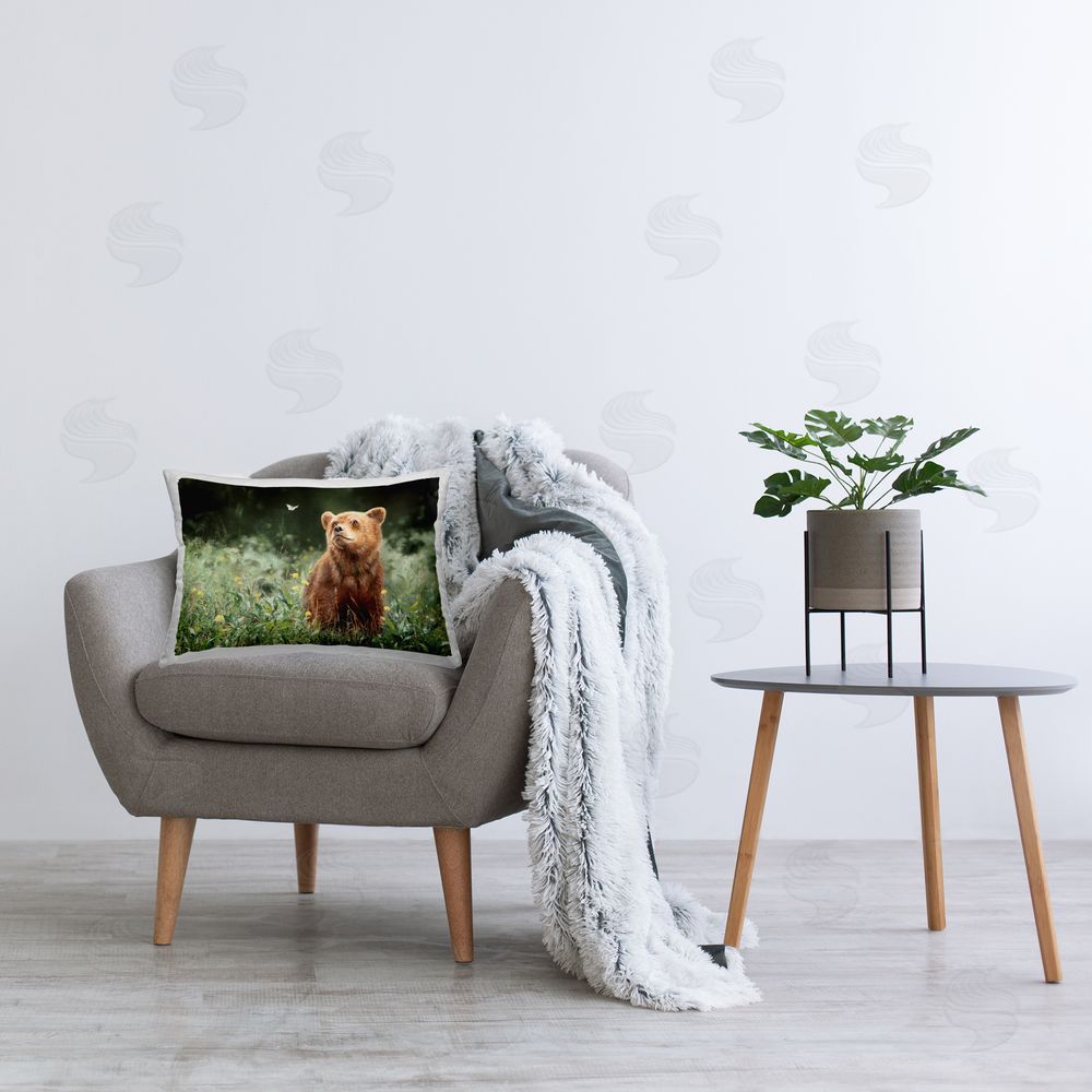 Mark Kelso Baby Bear & Butterfly Printed Plush Polyester Throw Pillow On Chair