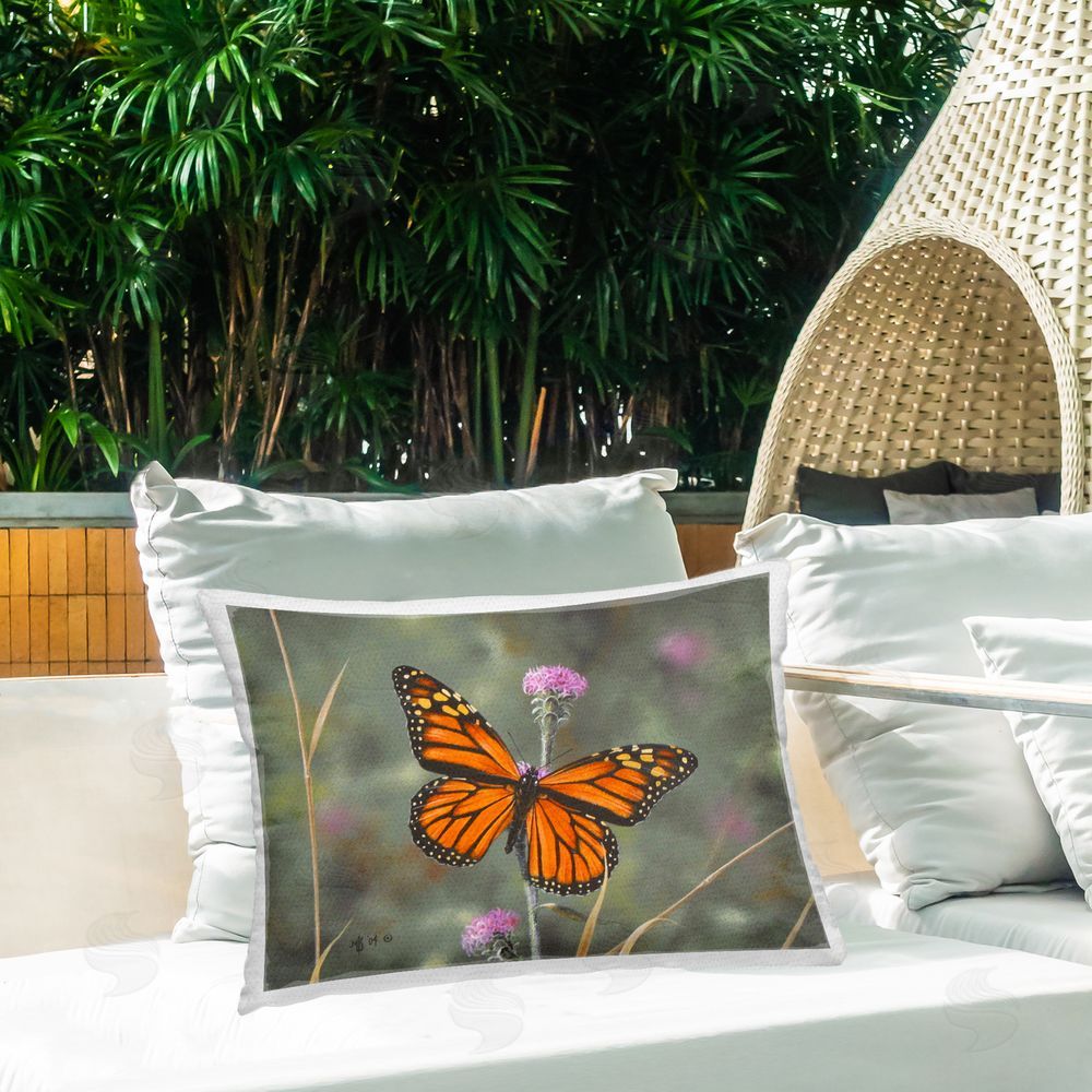 Mark Kelso Summer Visitor Butterfly Outdoor Quick-Dry Polyester Printed Throw Pillow in Back Yard