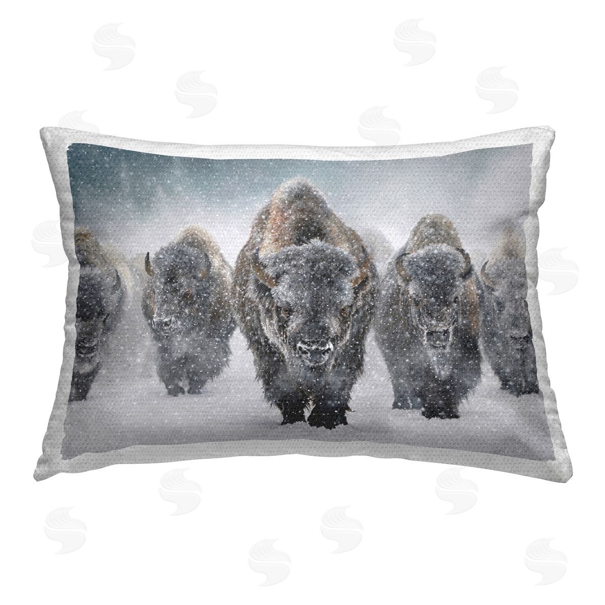 Mark Kelso Indomitable Bison in Snow Outdoor Quick-Dry Polyester Printed Throw Pillow