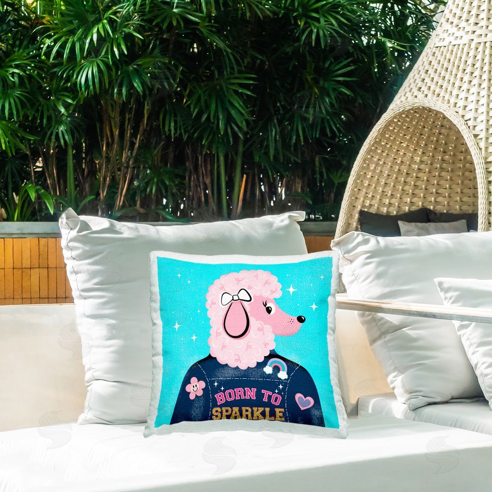Carrie Cantwell Born To Sparkle Poodle Outdoor Quick-Dry Polyester Printed Throw Pillow in Back Yard