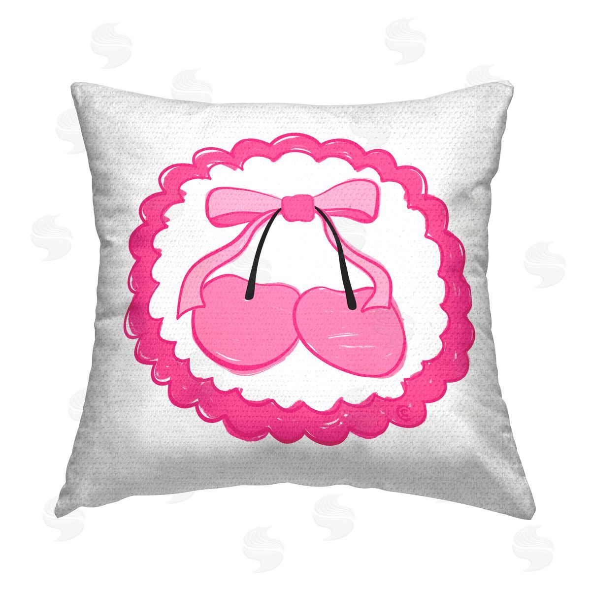 Carrie Cantwell Pink Cherries & Bow Outdoor Quick-Dry Polyester Printed Throw Pillow