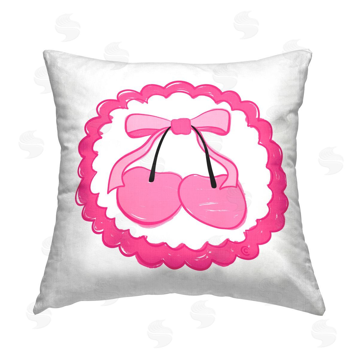 Carrie Cantwell Pink Cherries & Bow Printed Plush Polyester Throw Pillow