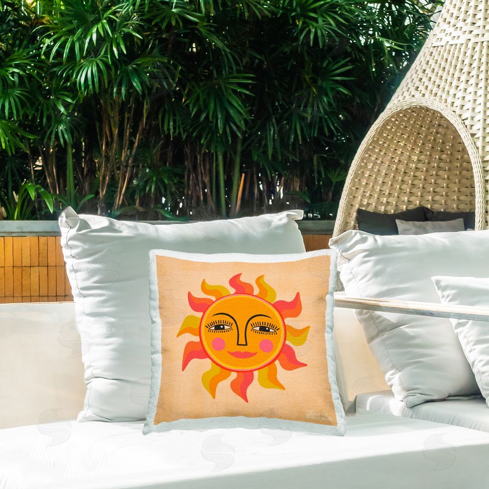 Carrie Cantwell Retro Boho Sun Outdoor Quick-Dry Polyester Printed Throw Pillow in Back Yard