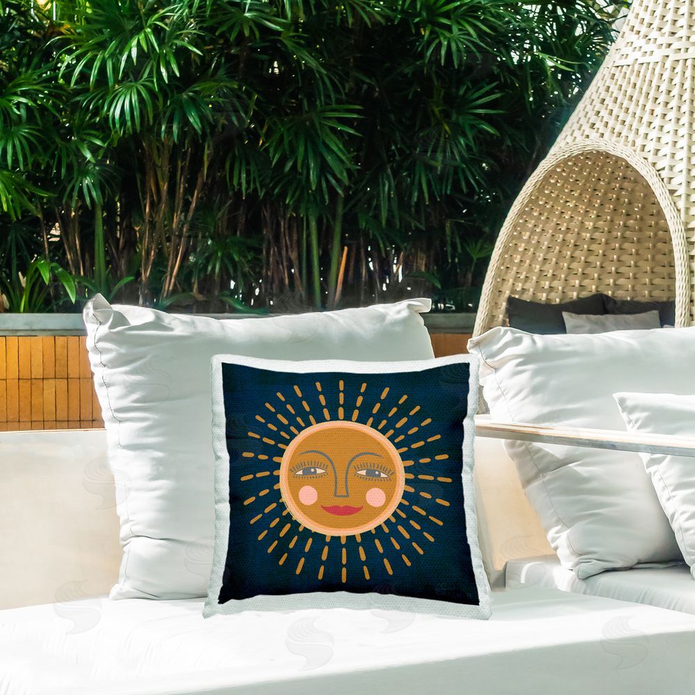Carrie Cantwell Boho Smile Sun Outdoor Quick-Dry Polyester Printed Throw Pillow in Back Yard