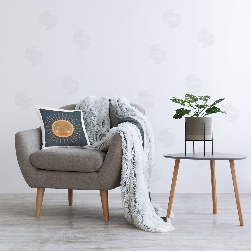 Carrie Cantwell Boho Smile Sun Printed Plush Polyester Throw Pillow On Chair