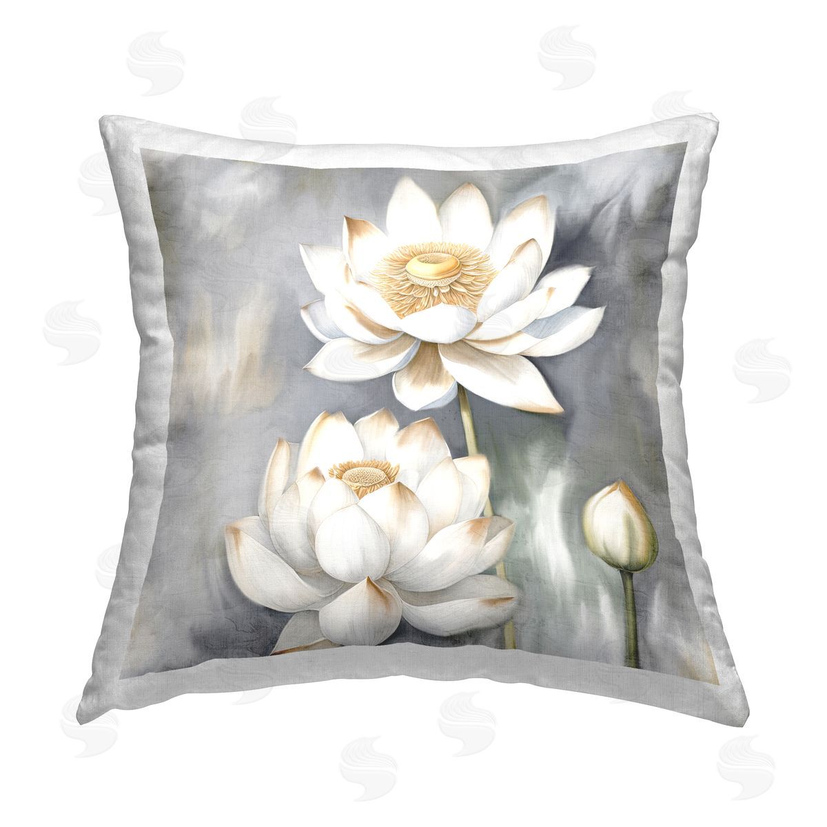 Kim Allen Budding White Lotus Printed Plush Polyester Throw Pillow