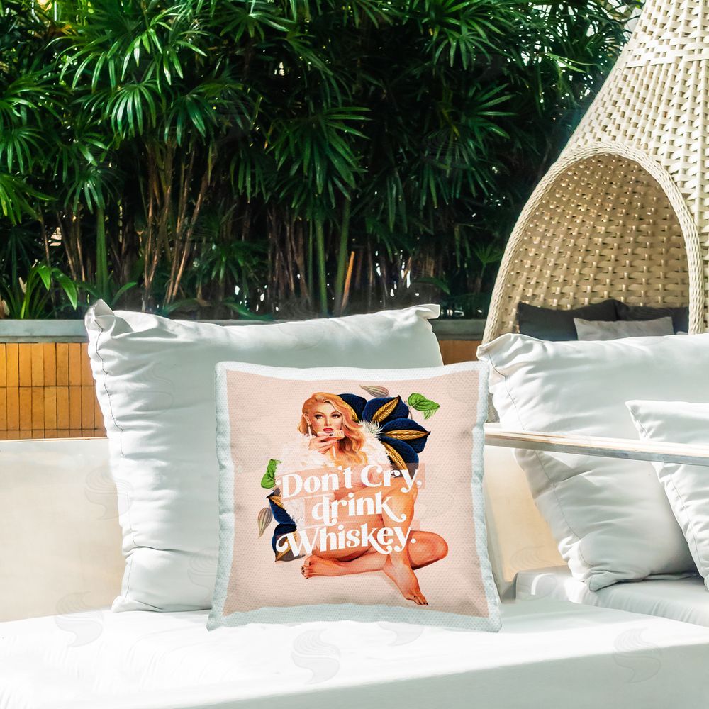 The Whiskey Ginger Don't Cry Drink Whiskey Outdoor Quick-Dry Polyester Printed Throw Pillow in Back Yard