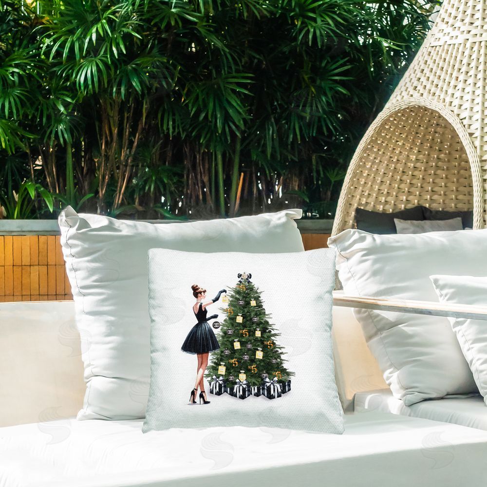 Amanda Greenwood Trendy Christmas Tree Outdoor Quick-Dry Polyester Printed Throw Pillow in Back Yard
