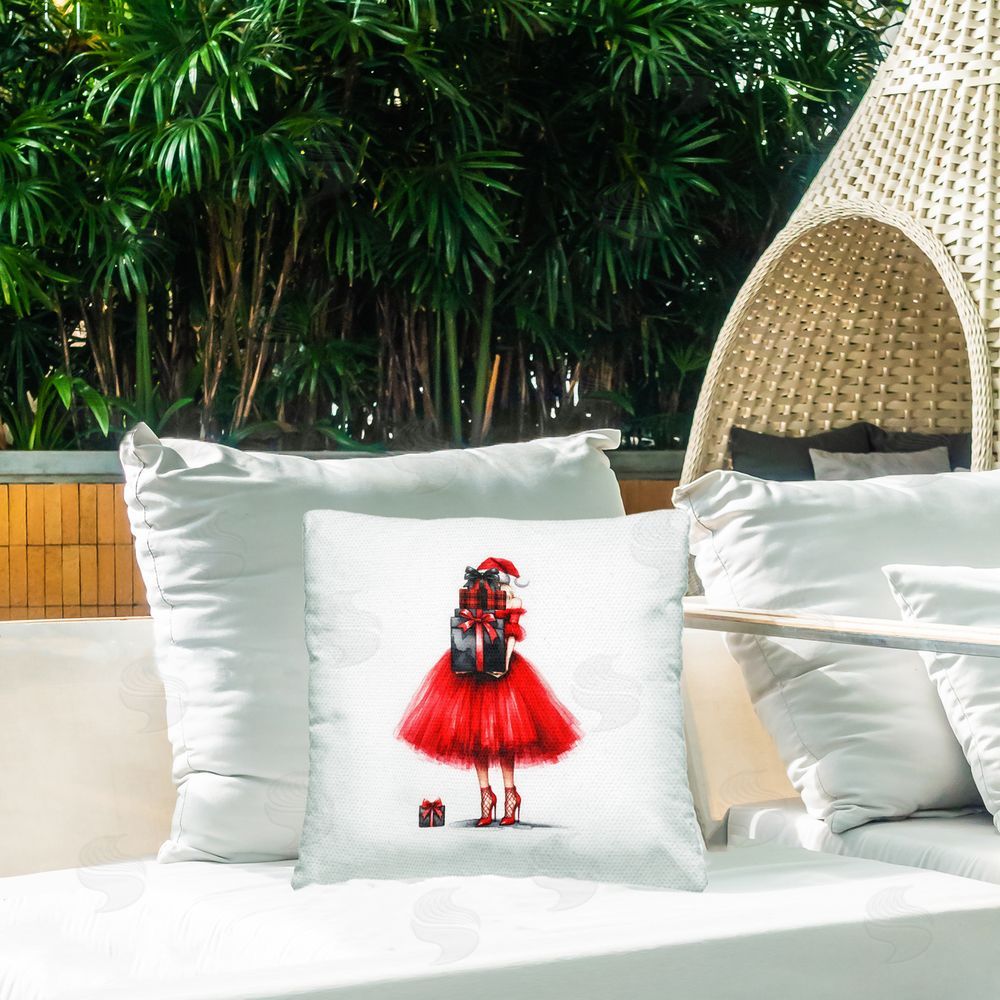 Amanda Greenwood Chic Christmas Gal Outdoor Quick-Dry Polyester Printed Throw Pillow in Back Yard