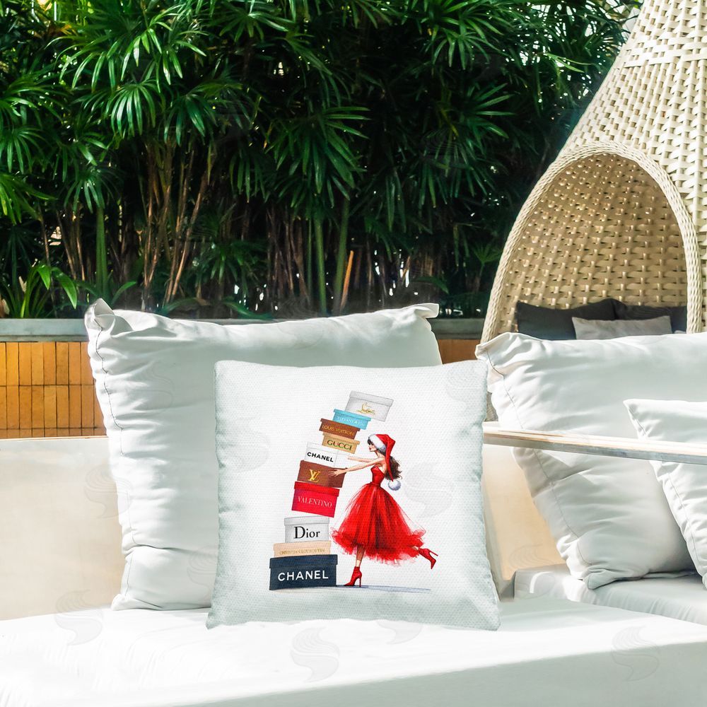 Amanda Greenwood Christmas Shopping Boxes Outdoor Quick-Dry Polyester Printed Throw Pillow in Back Yard