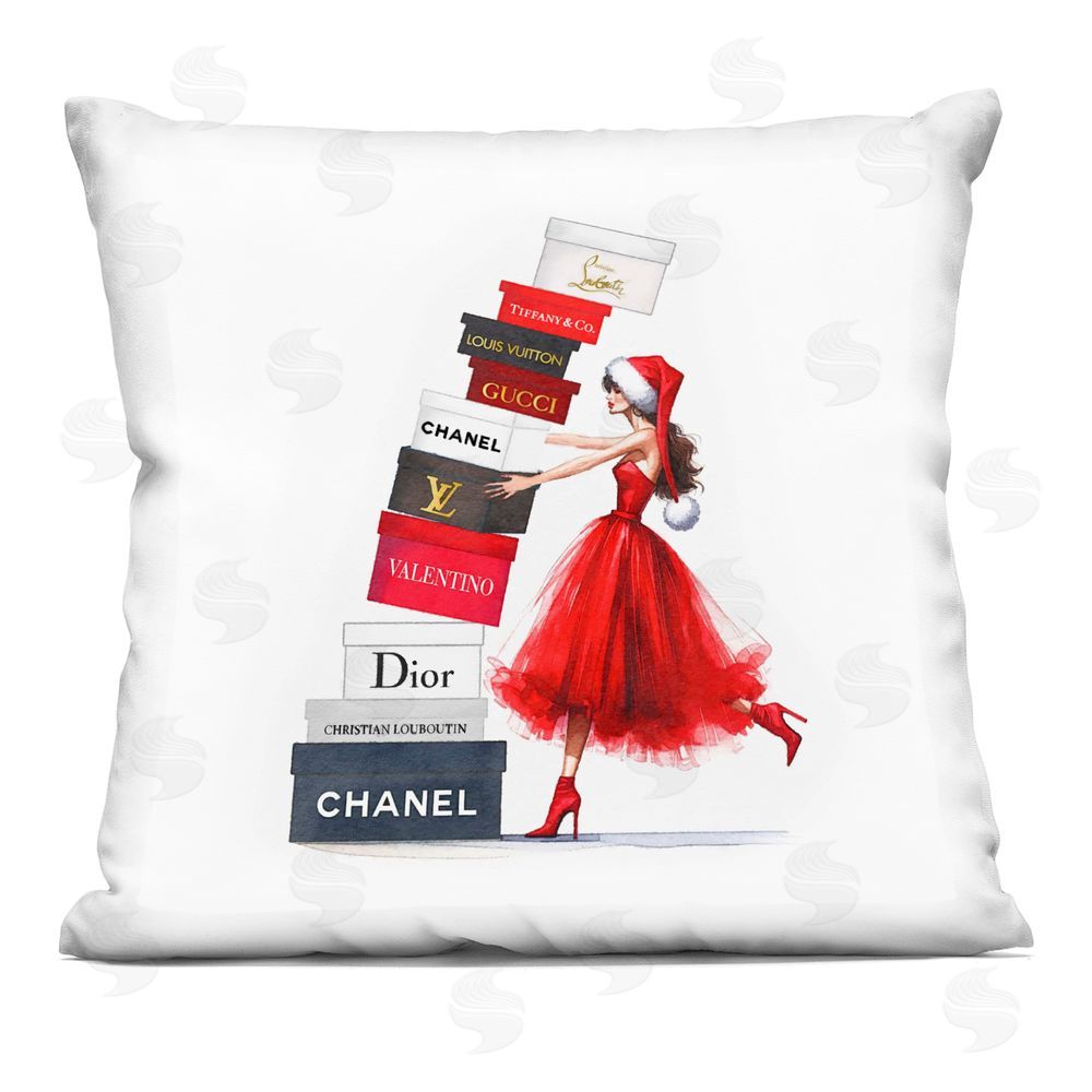 Amanda Greenwood Holiday Glam Shopping Boxes Printed Plush Polyester Throw Pillow
