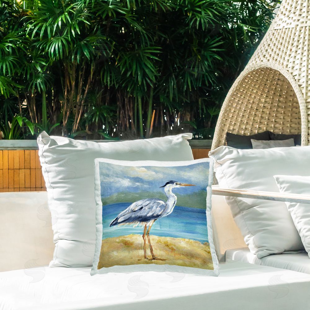 Lanie Loreth Heron by the Sea Outdoor Quick-Dry Polyester Printed Throw Pillow in Back Yard