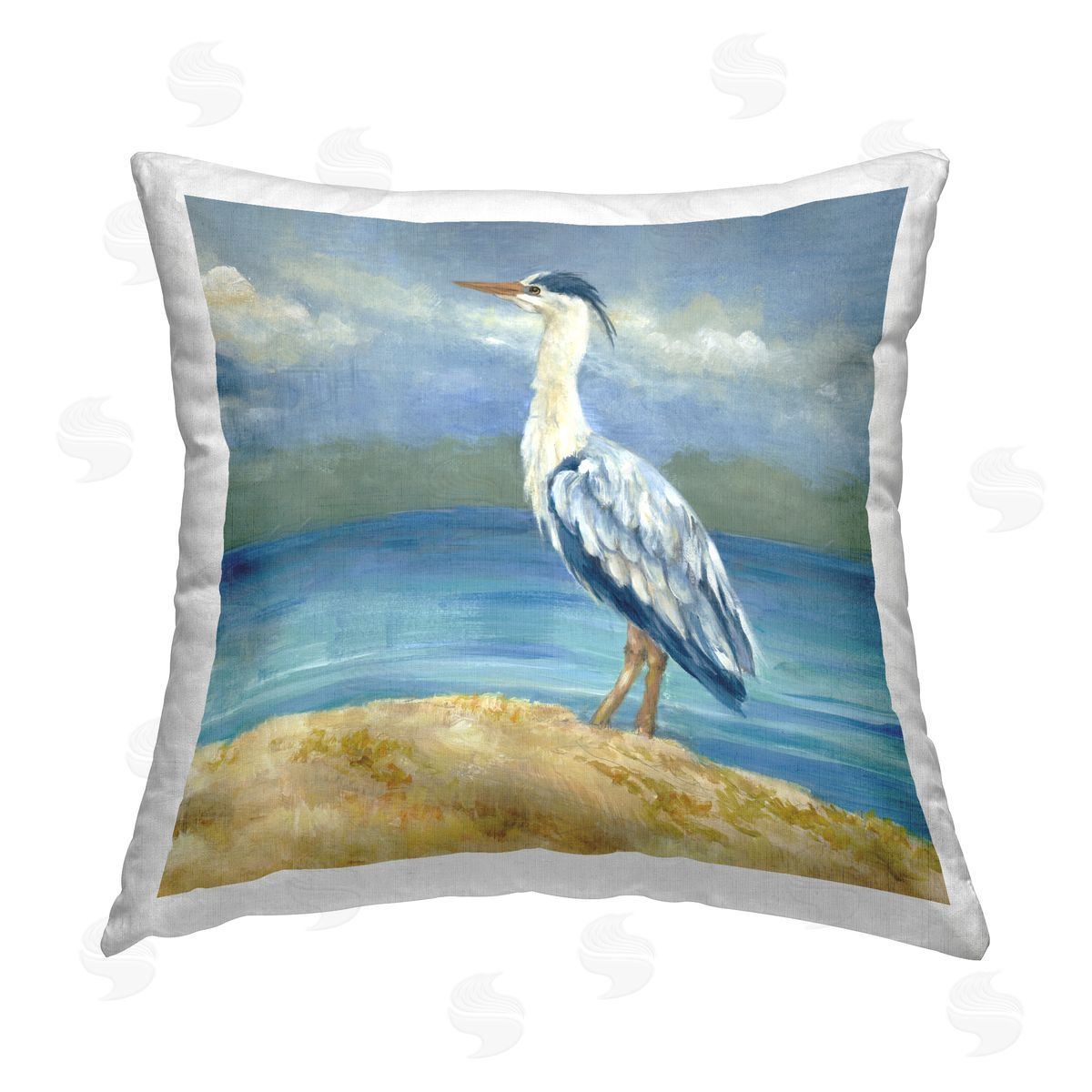Lanie Loreth Heron on Cloudy Beach Printed Plush Polyester Throw Pillow