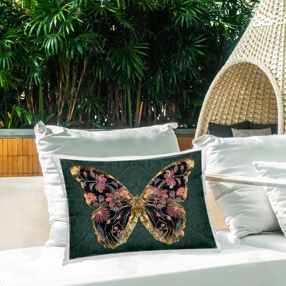 Victoria Barnes Ornate Pattern Butterfly Outdoor Quick-Dry Polyester Printed Throw Pillow in Back Yard