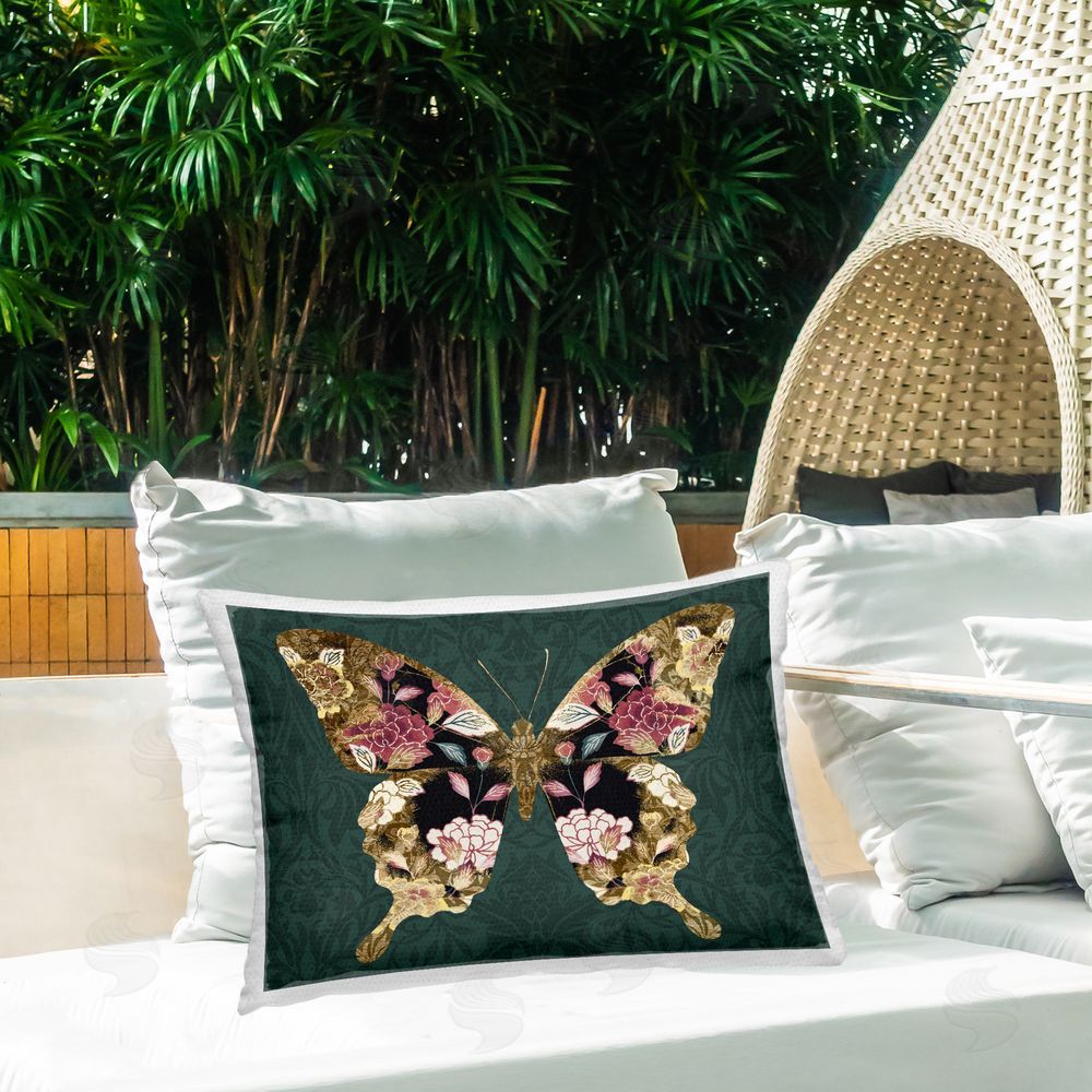 Victoria Barnes Rococo Butterfly Pattern Outdoor Quick-Dry Polyester Printed Throw Pillow in Back Yard