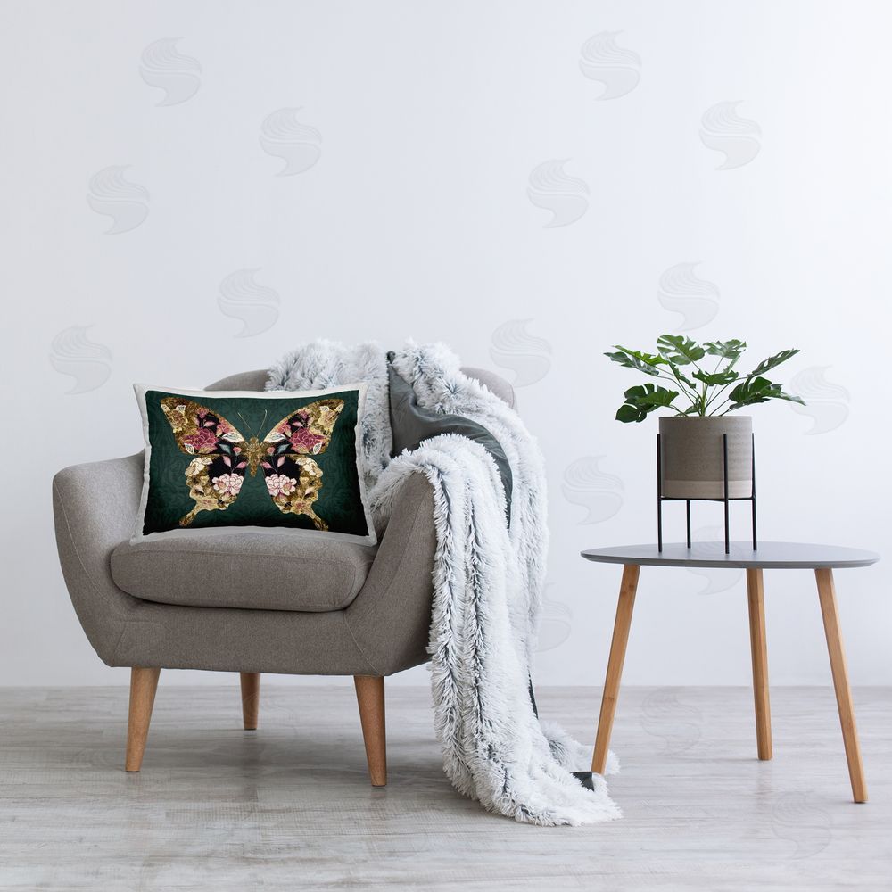 Victoria Barnes Rococo Butterfly Pattern Printed Plush Polyester Throw Pillow On Chair