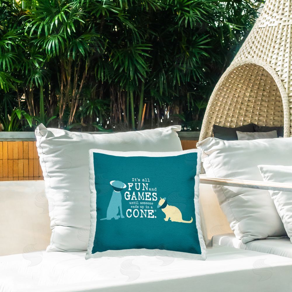 Dog Is Good Funny Cat & Dog Cone Outdoor Quick-Dry Polyester Printed Throw Pillow in Back Yard