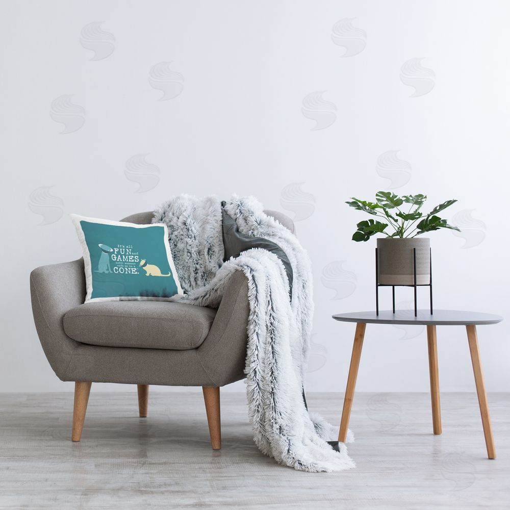 Dog Is Good Funny Cat & Dog Cone Printed Plush Polyester Throw Pillow On Chair