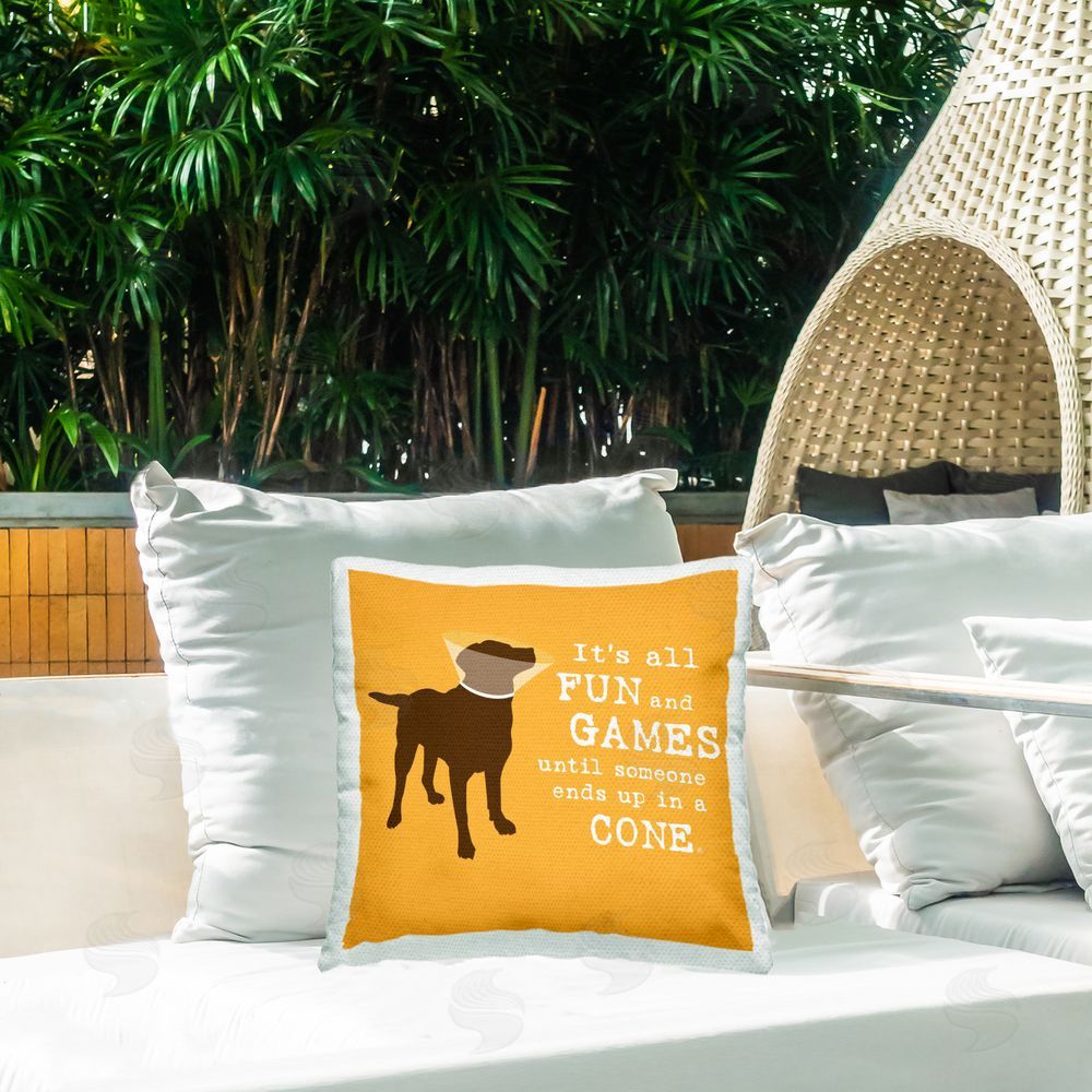 Dog Is Good Fun & Games Cone Outdoor Quick-Dry Polyester Printed Throw Pillow in Back Yard