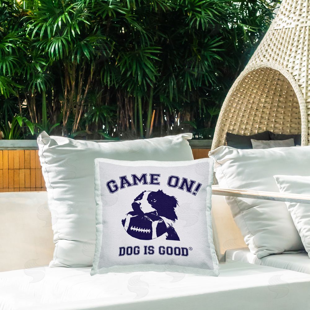 Dog Is Good Game On Dog & Football Outdoor Quick-Dry Polyester Printed Throw Pillow in Back Yard