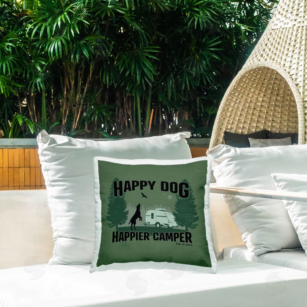Dog Is Good Happier Camper with Dog Outdoor Quick-Dry Polyester Printed Throw Pillow in Back Yard