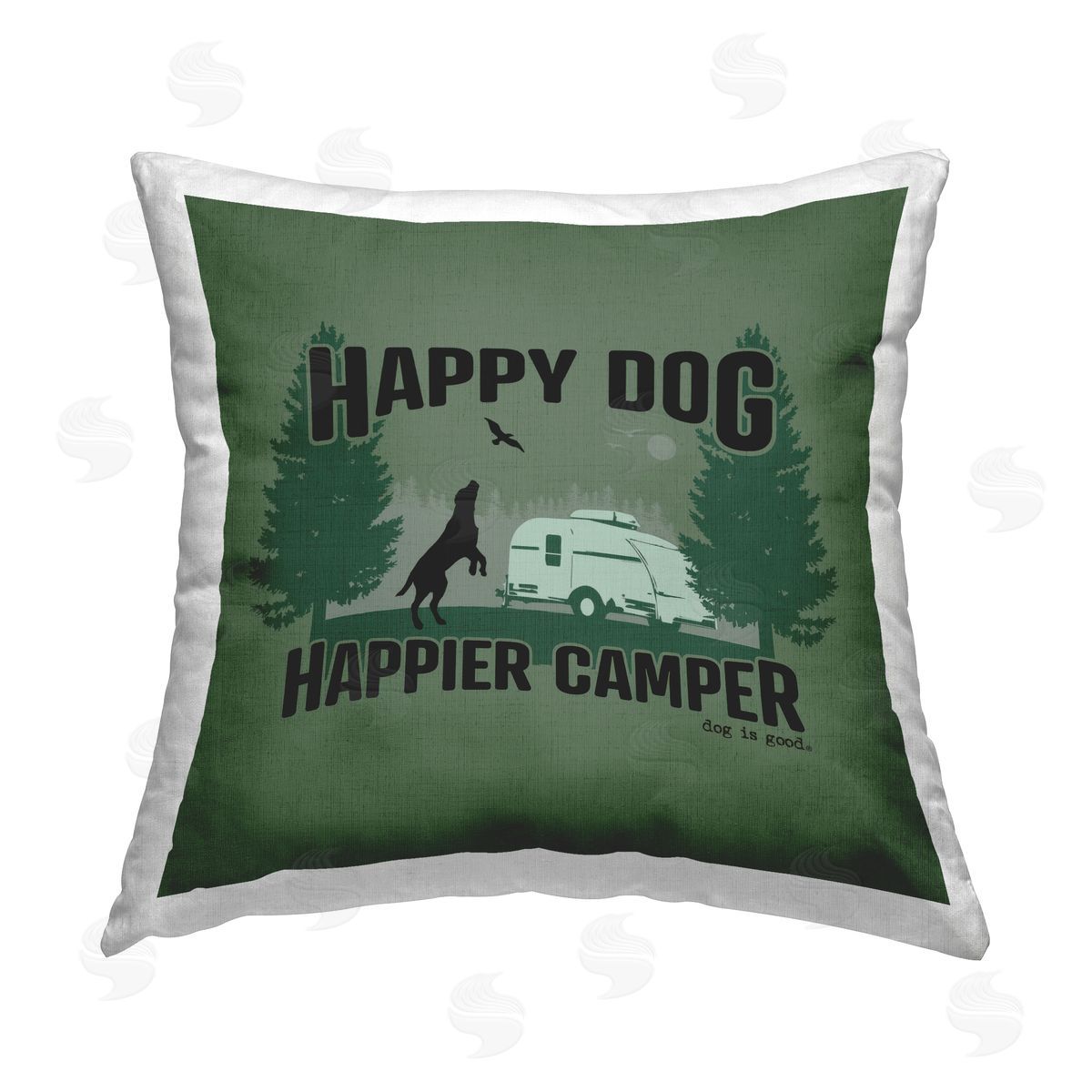 Dog Is Good Happier Camper with Dog Printed Plush Polyester Throw Pillow