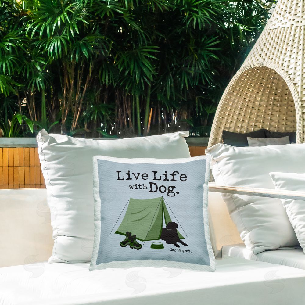 Dog Is Good Camping with Dog Outdoor Quick-Dry Polyester Printed Throw Pillow in Back Yard