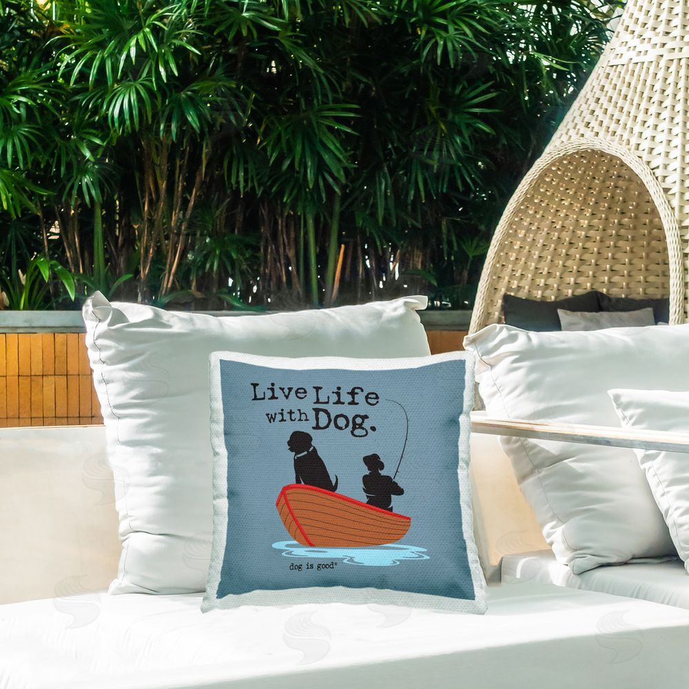 Dog Is Good Boat Life with Dog Outdoor Quick-Dry Polyester Printed Throw Pillow in Back Yard