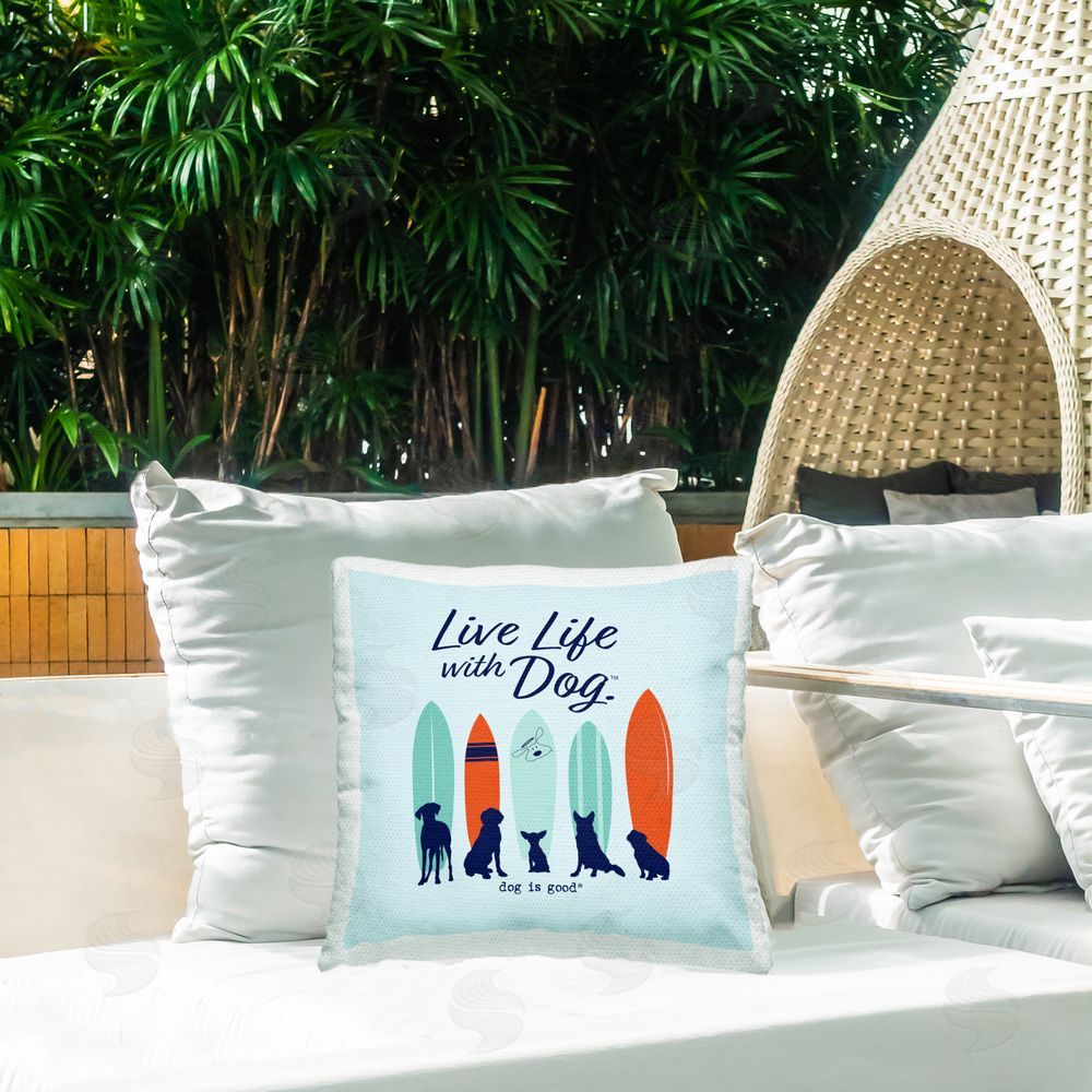 Dog Is Good Surfboards & Dogs Phrase Outdoor Quick-Dry Polyester Printed Throw Pillow in Back Yard