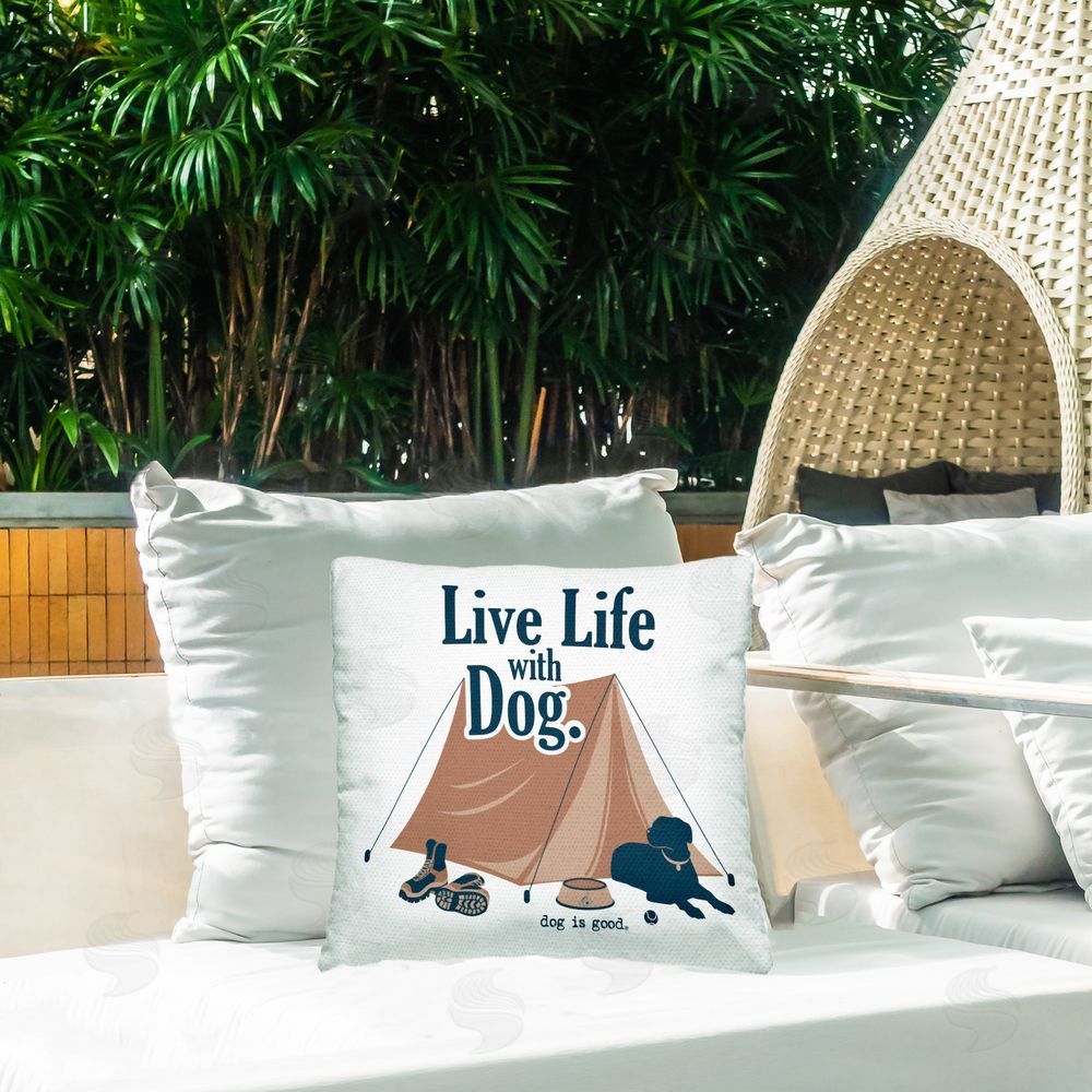 Dog Is Good Camping Life with Dog Outdoor Quick-Dry Polyester Printed Throw Pillow in Back Yard