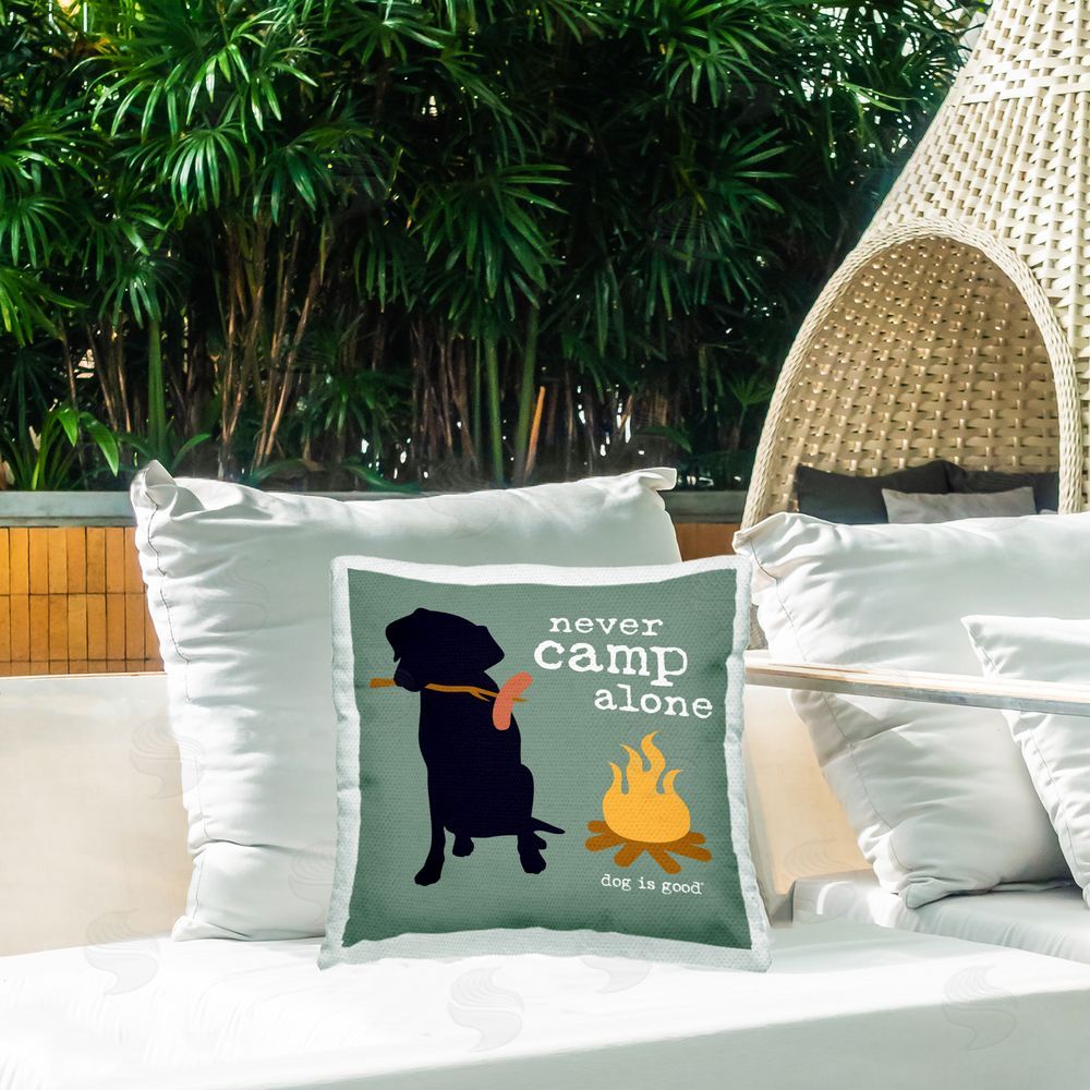 Dog Is Good Never Camp Alone Dog Outdoor Quick-Dry Polyester Printed Throw Pillow in Back Yard