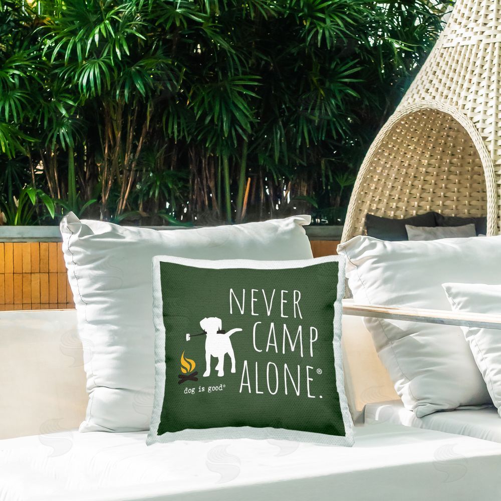 Dog Is Good Never Camp Alone Outdoor Quick-Dry Polyester Printed Throw Pillow in Back Yard