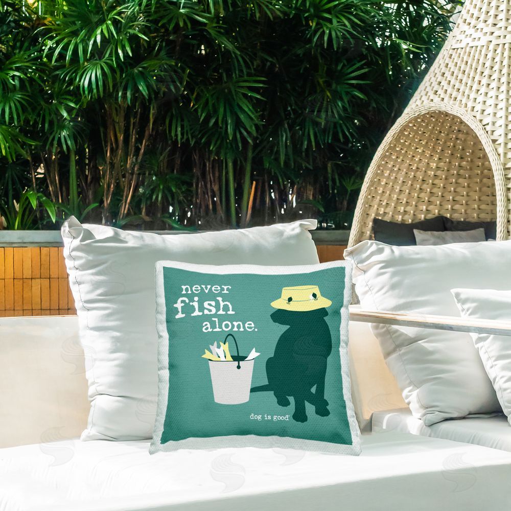 Dog Is Good Never Fish Alone Dog Outdoor Quick-Dry Polyester Printed Throw Pillow in Back Yard