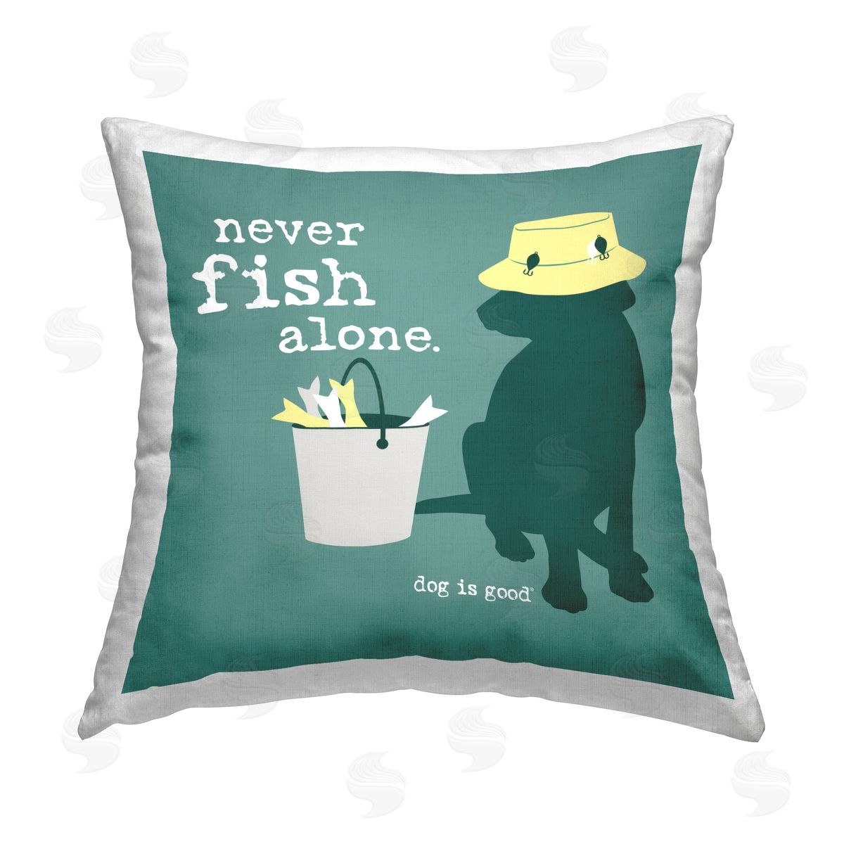 Dog Is Good Never Fish Alone Dog Printed Plush Polyester Throw Pillow