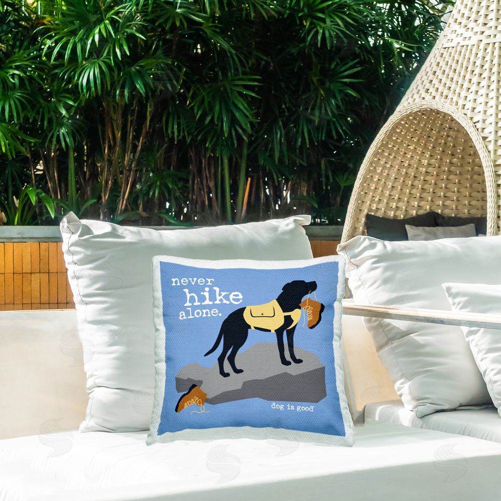 Dog Is Good Never Hike Alone Dog Outdoor Quick-Dry Polyester Printed Throw Pillow in Back Yard