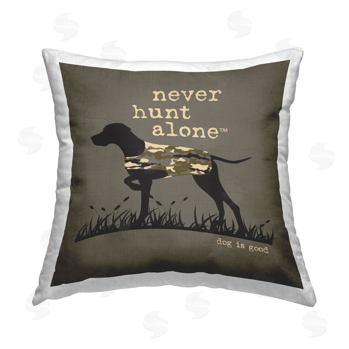 Dog Is Good Never Hunt Alone Dog Printed Plush Polyester Throw Pillow