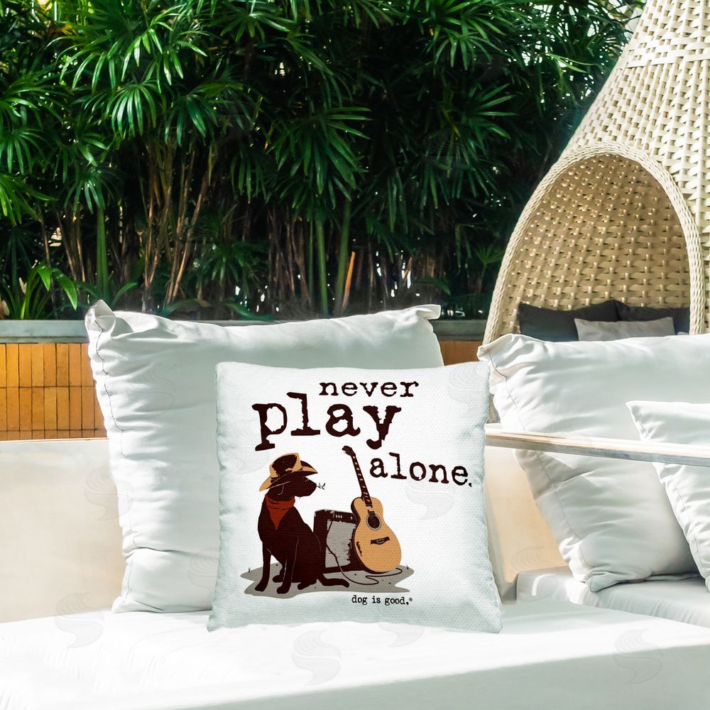 Dog Is Good Never Play Music Alone Outdoor Quick-Dry Polyester Printed Throw Pillow in Back Yard