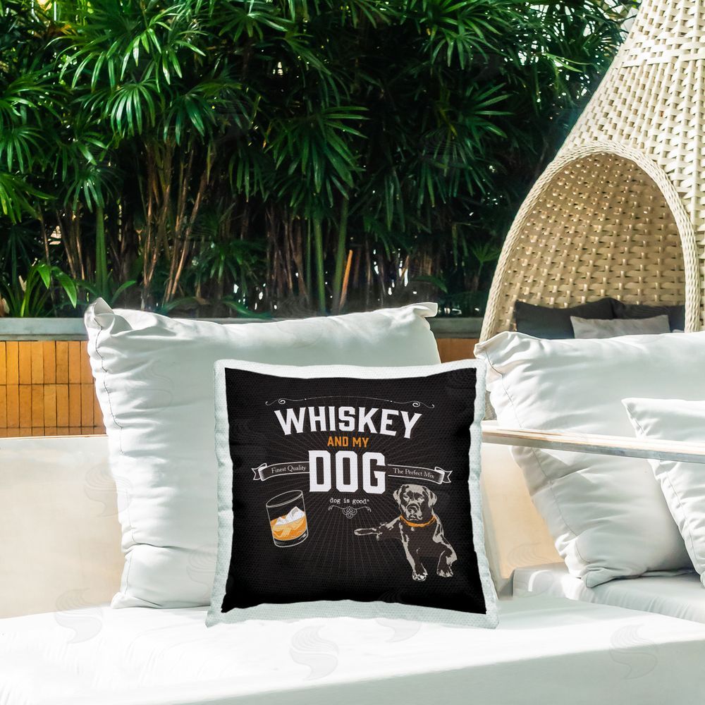 Dog Is Good Life Is Whiskey and Dog Outdoor Quick-Dry Polyester Printed Throw Pillow in Back Yard