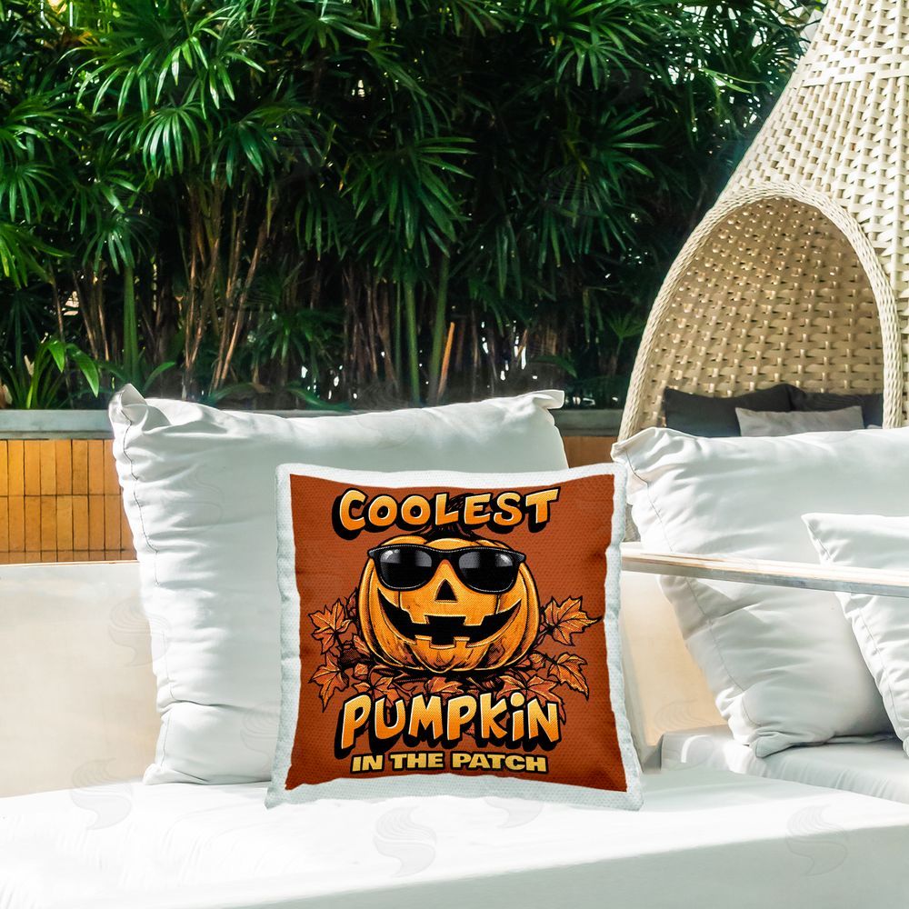 Jedco Brands Inc. Coolest Pumpkin with Sunglasses Outdoor Quick-Dry Polyester Printed Throw Pillow in Back Yard
