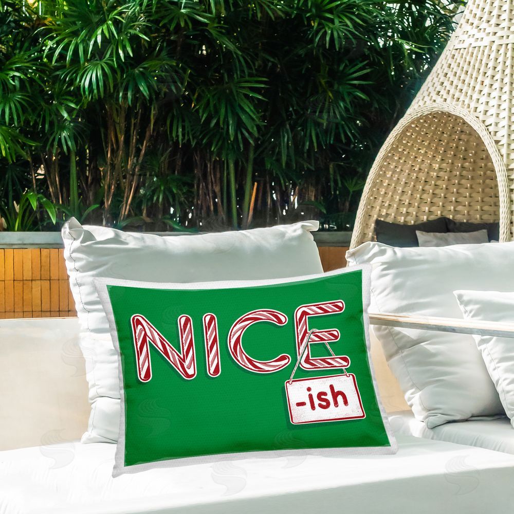Jedco Brands Inc. Nice-Ish Holiday Humor Outdoor Quick-Dry Polyester Printed Throw Pillow in Back Yard