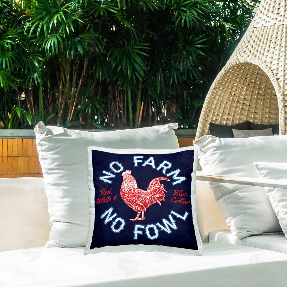 Jedco Brands Inc. No Farm or Fowl Outdoor Quick-Dry Polyester Printed Throw Pillow in Back Yard