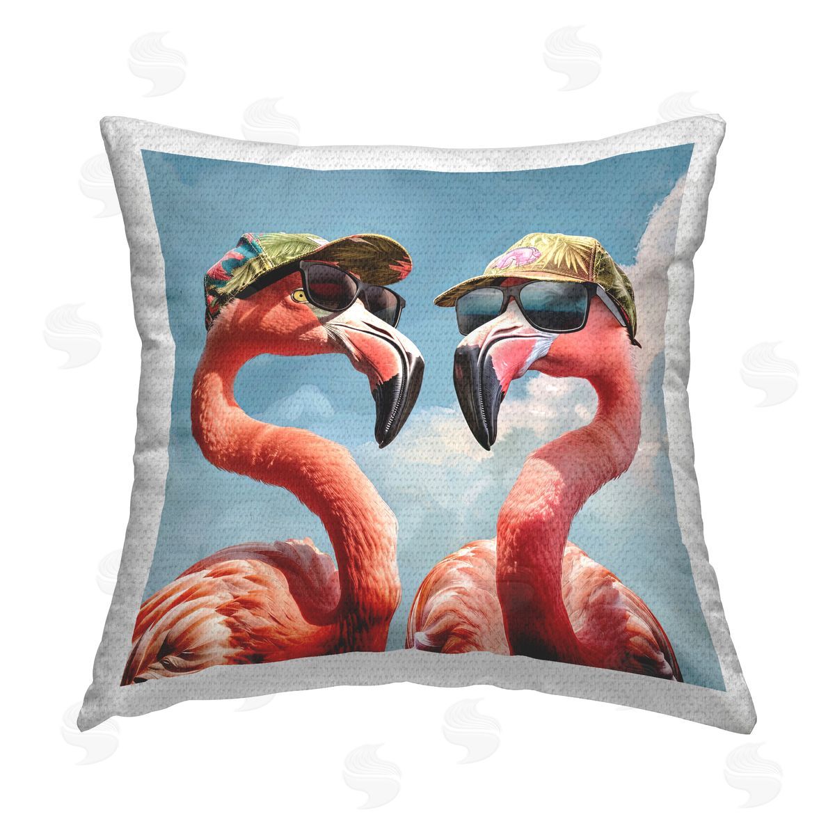 Jim Baldwin Flamingos with Tropical Hats Outdoor Quick-Dry Polyester Printed Throw Pillow